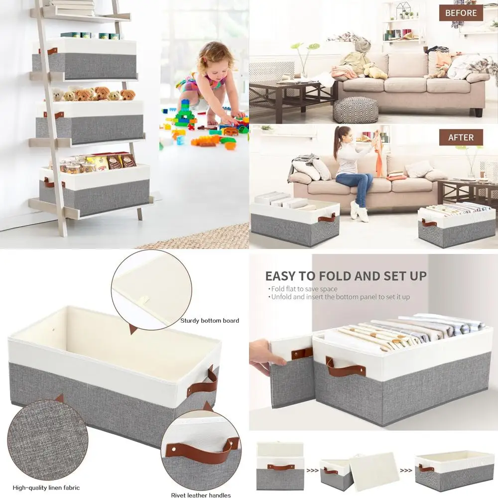 

Серо-белый набор из 6 предметов для хранения в шкафу с кожаными ручками для одежды, полотенец, простыней, джинсов, игрушек и книг