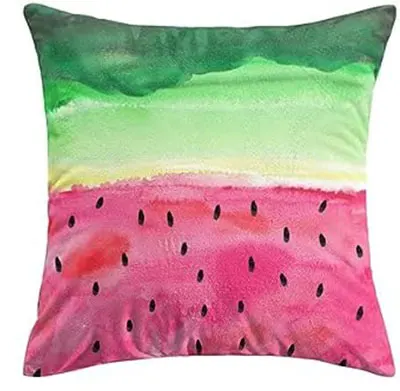 Green watercolor summer watermelon black berry watermelon pattern red short plush upholstery pillow set 45x45cm cm cm