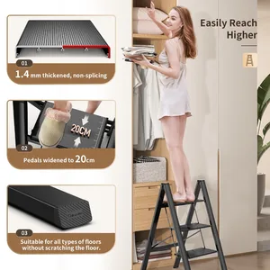 سلم قابل للطي من الألومنيوم خفيف الوزن ، 3 خطوات ، كرسي محمول ، رف تخزين ، دواسة عريضة غير قابلة للانزلاق ، أدوات متعددة الوظائف ، سلم أفضل 12 سلم مطبخ للمبيعات 3 خطوات - No8