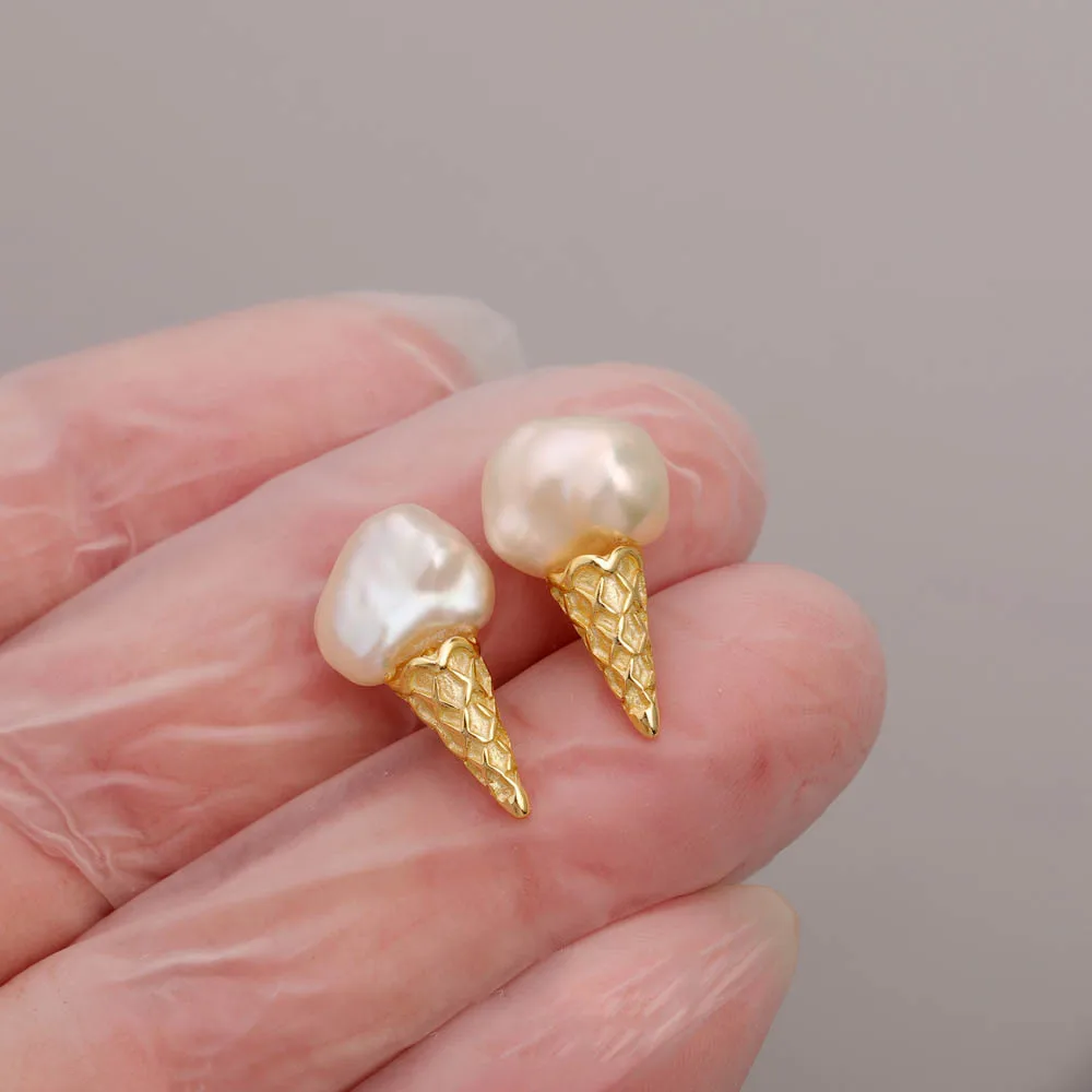 Japan Korea natural freshwater baroque shaped pearl earrings ice cream elegant women classic cute stud earring