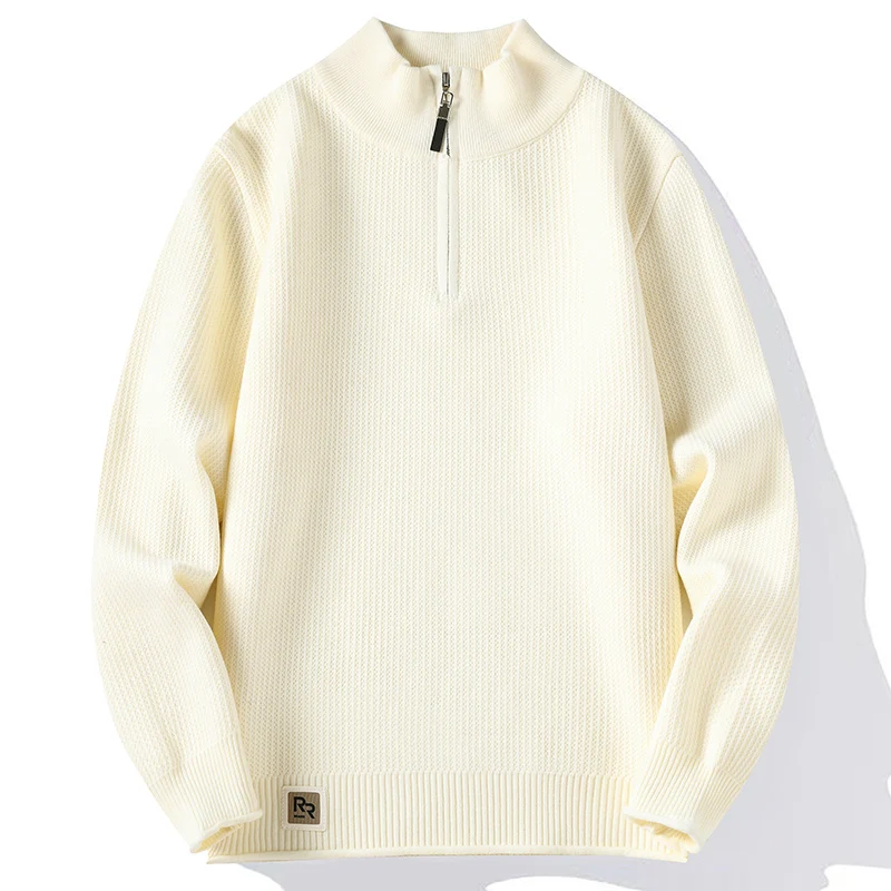 

Мужской вязаный свитер с воротником-стойкой на молнии, повседневный, премиум-класса, модный, шерстяной базовый слой, мягкий топ из полиэфирного волокна