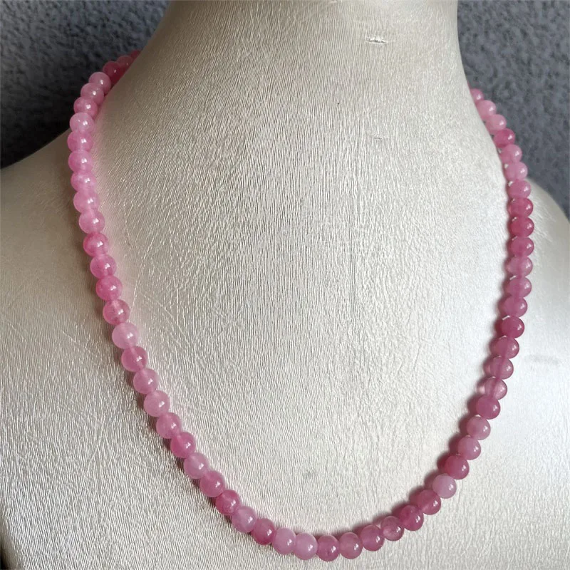 6MM Peach Pink Jade Necklace Power Natural Stone Jewelry Health Care Gemstone Protection Healing Yoga