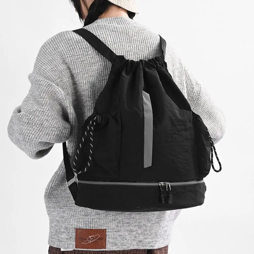 Large Capacity Drawstring Backpack Multi Compartment Dry Wet Separation Sports Backpack Lightweight Shoe Compartment Gym Bag