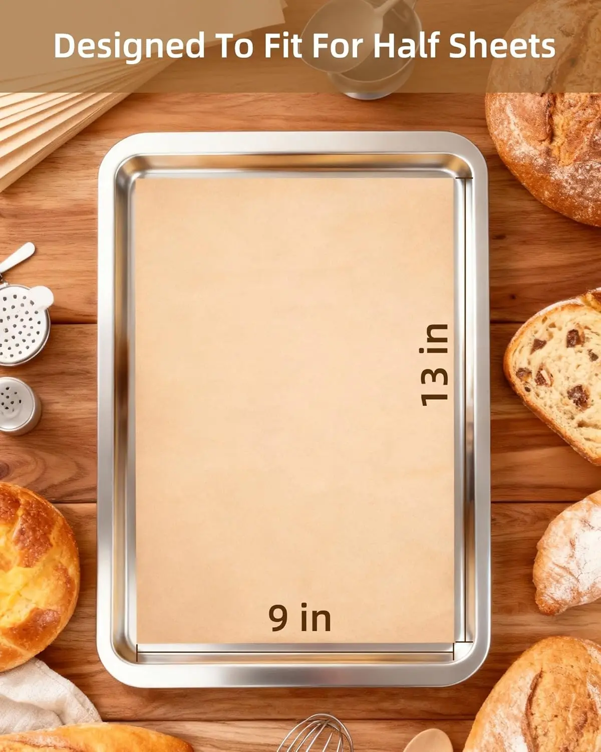 9x13 Inch Unbleached Precut Parchment Paper, Non-stick, Ideal for Baking Bread, Cupcakes, Cookies and Other Foods