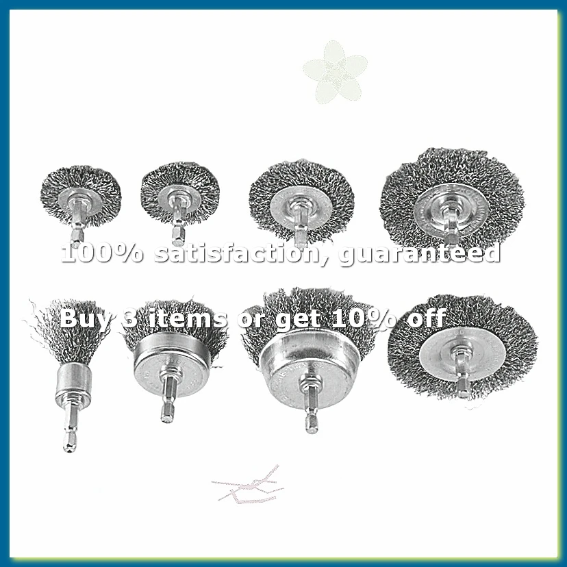8 Piece Wire Brush Wheel Cup Brush Set 1/4Inch Hex Shank Coarse Crimped Carbon Steel Wire Wheel for Rust Removal-A62I