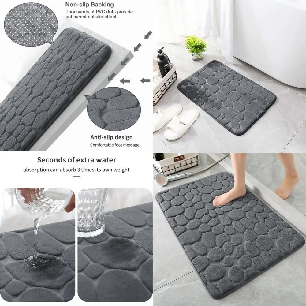 

Super Absorbent Memory Foam Bath Rugs - 24x36, Dark Gray Cobblestone Design