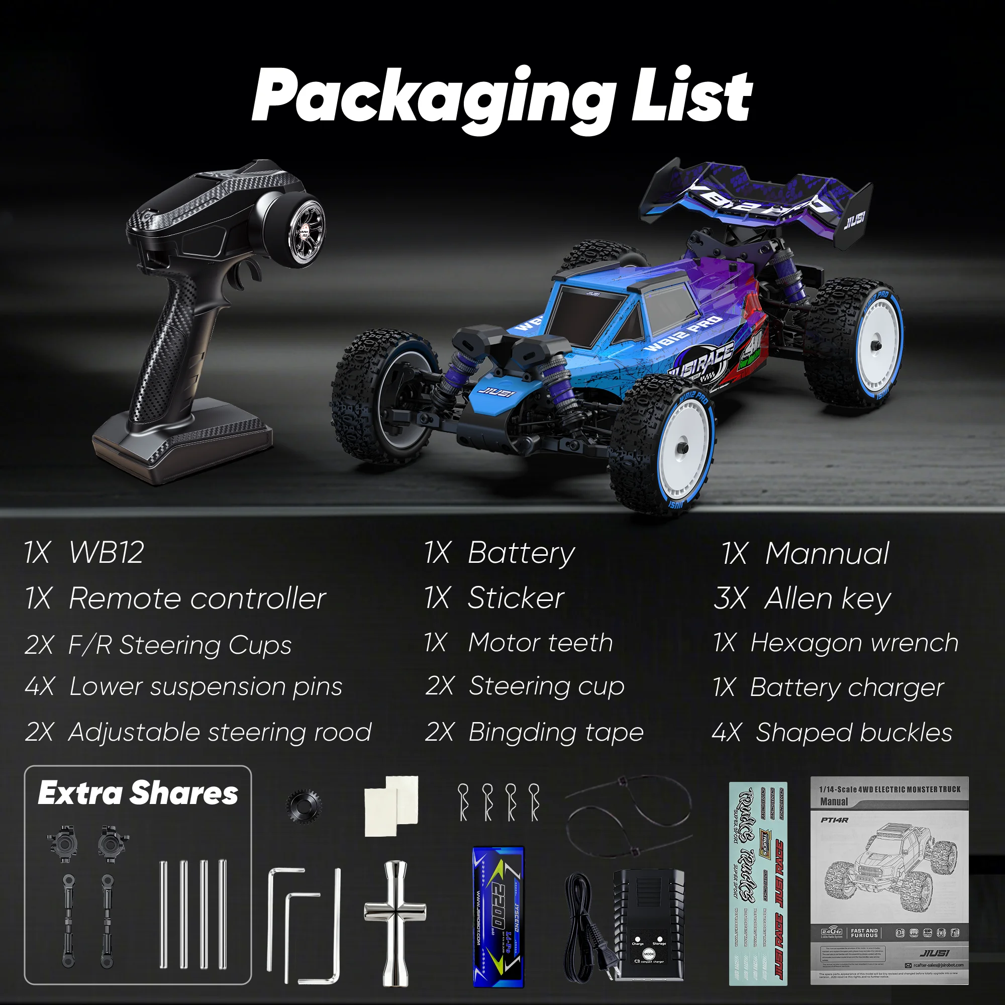 JIUSI WB 12 Pro 1/12 bürstenlose RC-Autos für Erwachsene, schnell, 50 Meilen pro Stunde, Offroad-All-Terrain-Buggy, RTR, 4 x 4, elektrische RC-Autos, 25 W, Schnellladung