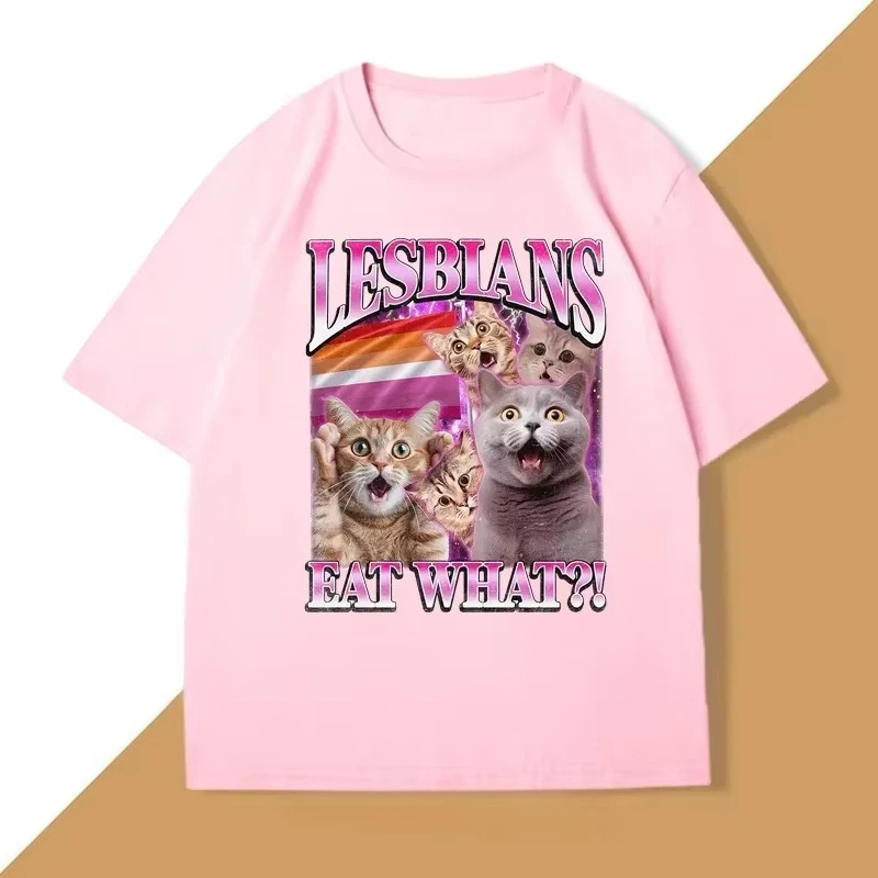 مضحك المثليات يأكلون ما تي شيرت القط فخر Thirt LGBTQ التي شيرت ميمي خمر القطط عاشق المحملة الجولة الرقبة المرأة قصيرة الأكمام تيز #4