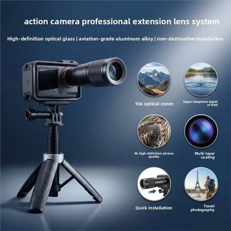 [NEW!CCDD】 12X Telephoto Lens For DJI Action 4 5 6, 12X Optical Zoom HD Clarity Quick Mount Portable Outdoor Camera Phone Zoom L