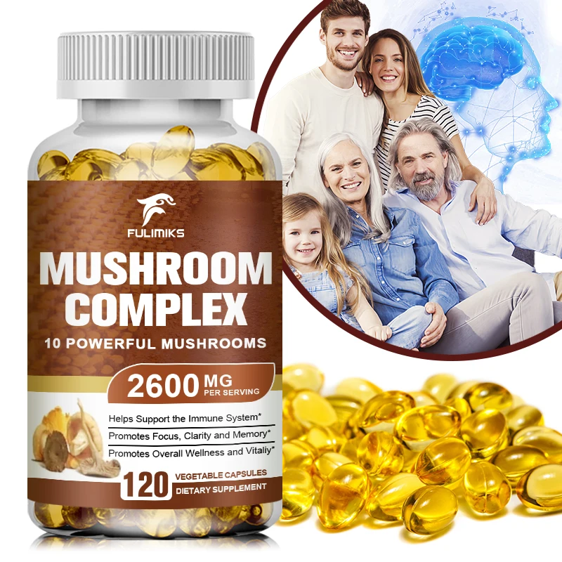 10X mieszanka kapsułek grzybowych-Reishi, lwy grzywa, Cordyceps, Chaga, ogon indyka, Maitake, Shiitake, ostryga kompleks nootropowy