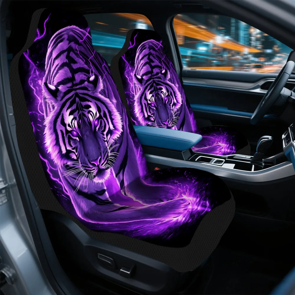 2pcs Neon Purple Tiger Charge Car Seat Covers Set - Neon Purple & Glow-in-the-Dark Design, Fit For Most Cars, Durable Front Seat