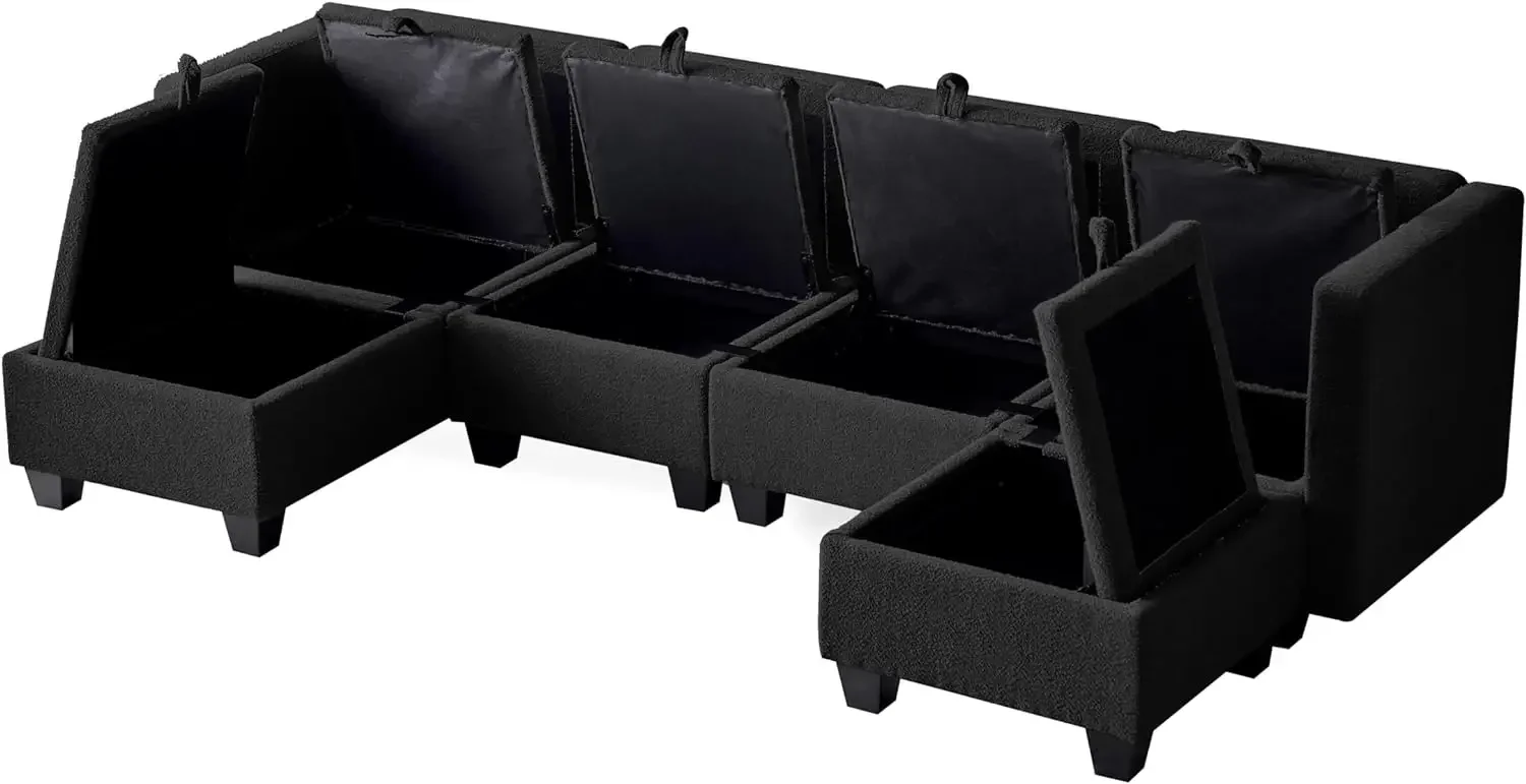 Boucle-sofá Modular Convertible en forma de U para sala de estar, mueble grande de tela, 6 asientos