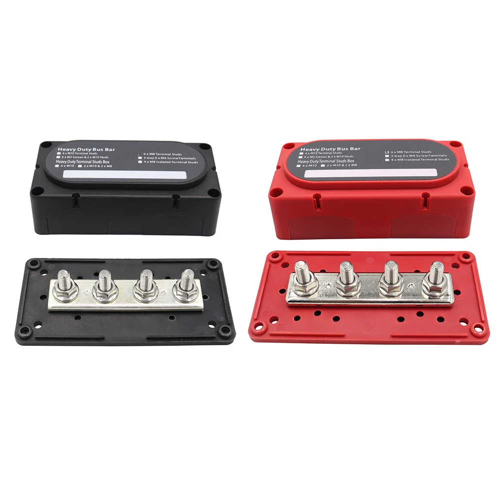 Bus Bar Box Board 300A 4 Terminal M8 Studs High Current Busbar Automobiles Maximum Connection Amplifier Power Case for Car RV