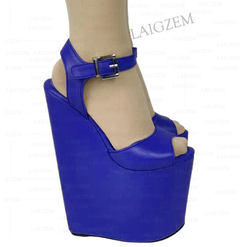 ZHIMA Sandały damskie Platforma 22CM SUPER Wysokie obcasy Peep Toe Czółenka Paski na kostkę Letnie buty damskie Kobieta Duży rozmiar 39 42 46 48