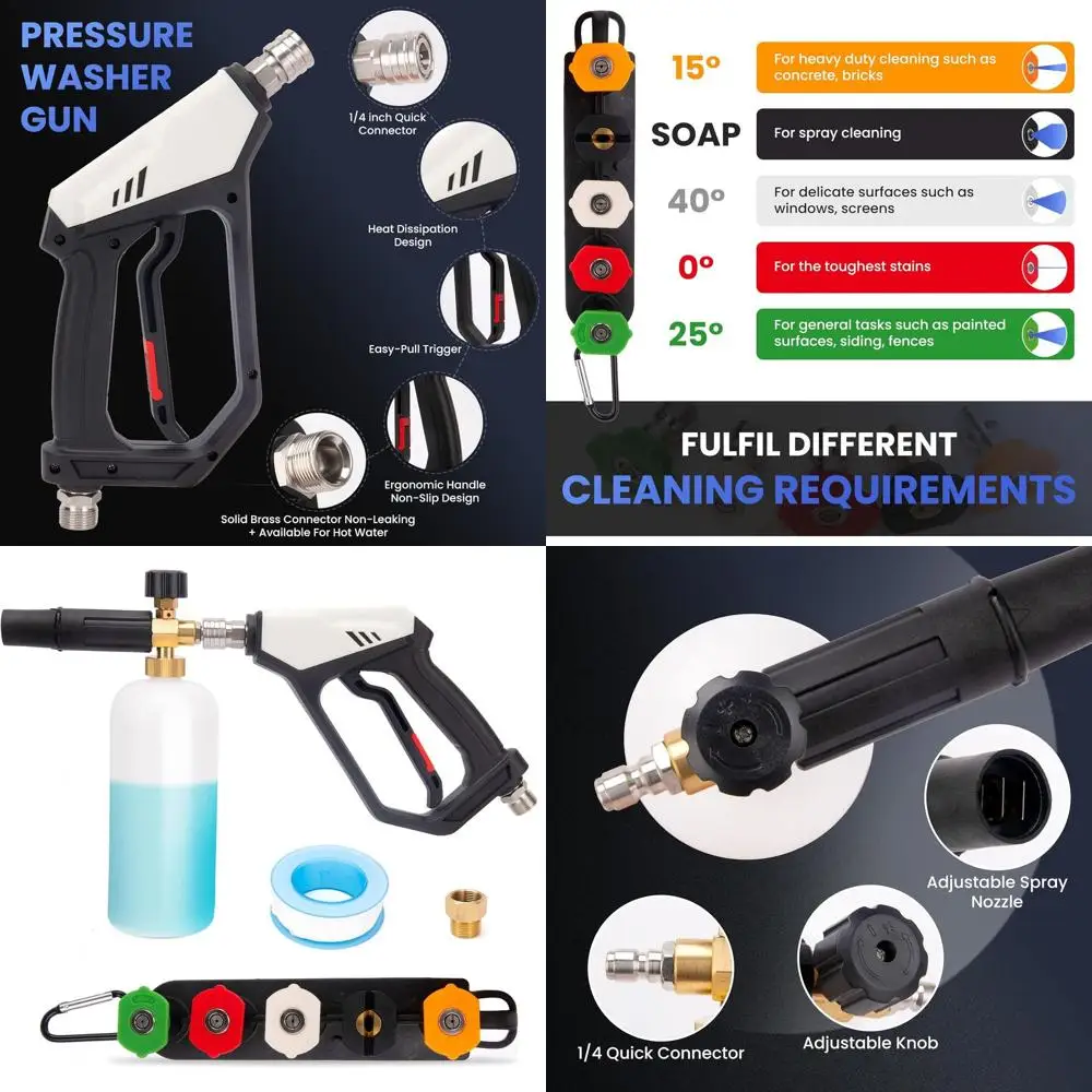 

Short Pressure Washer Gun, 4500 PSI High Pressure Washer Gun with Foam Cannon, 1/4 Inch Quick Connector, 5 Nozzle Tips, 1L Foam