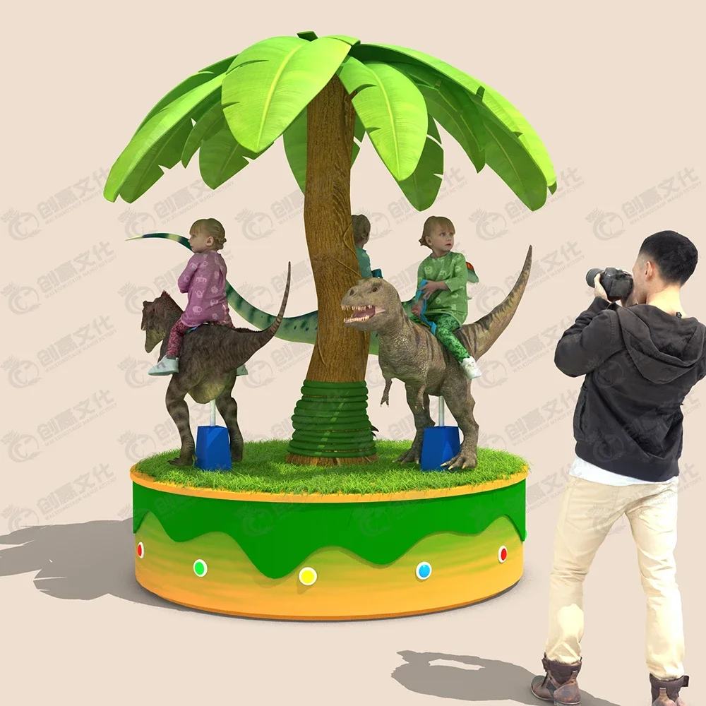 coin operated game machine playground kids fiberglass portable carousel rides dinosaur horse