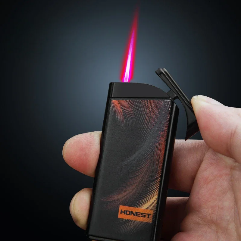 HONEST Mini Ultra Thin Metal Butane Lighter Windproof Red Flame Recyclable Inflatable Torch Turbo Cigar Lighter