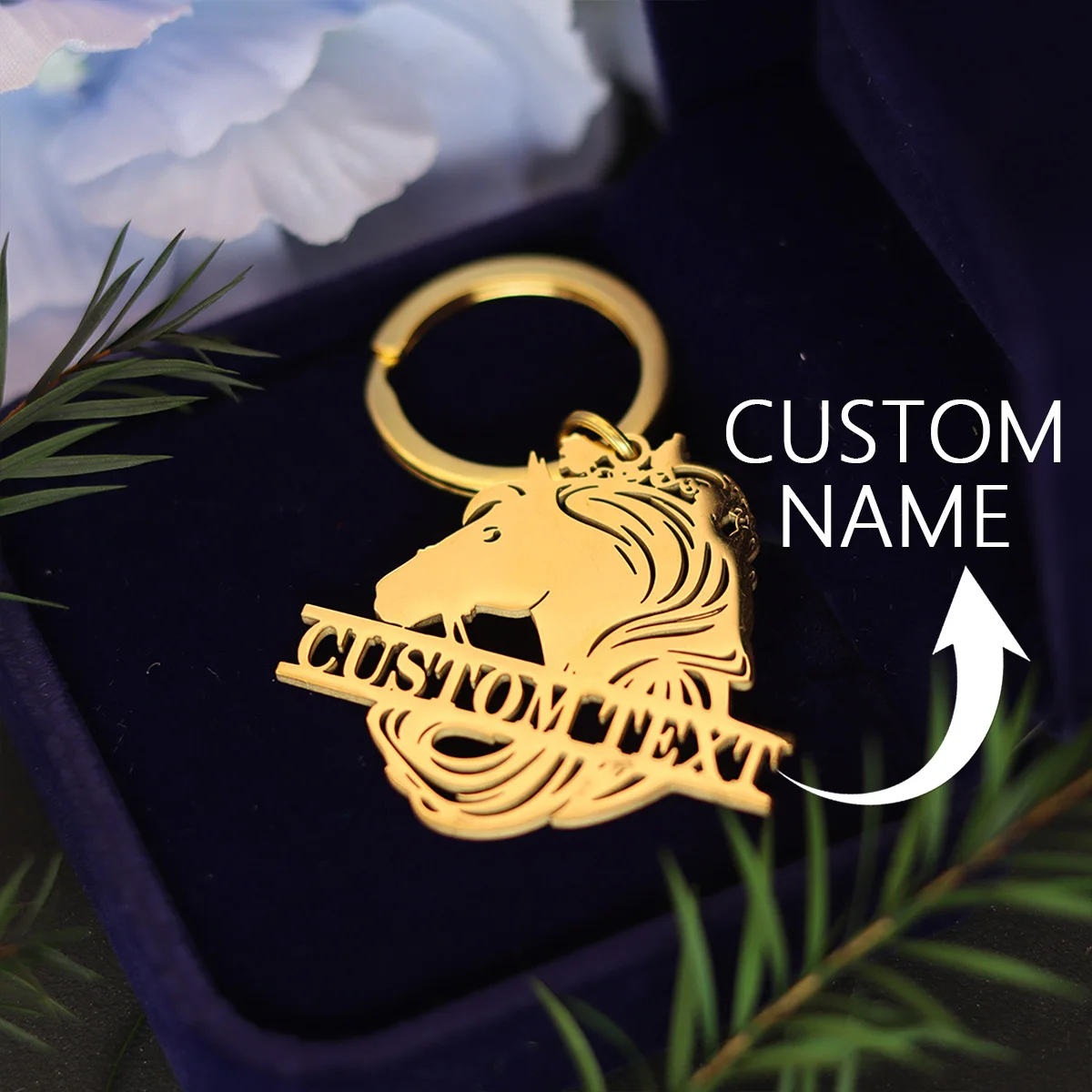 QIAMNI Horse Head Keychain Stainless Steel Custom Name Horsehead Animal Lovers Keyring for Women Men Backpack Key Holder Gift