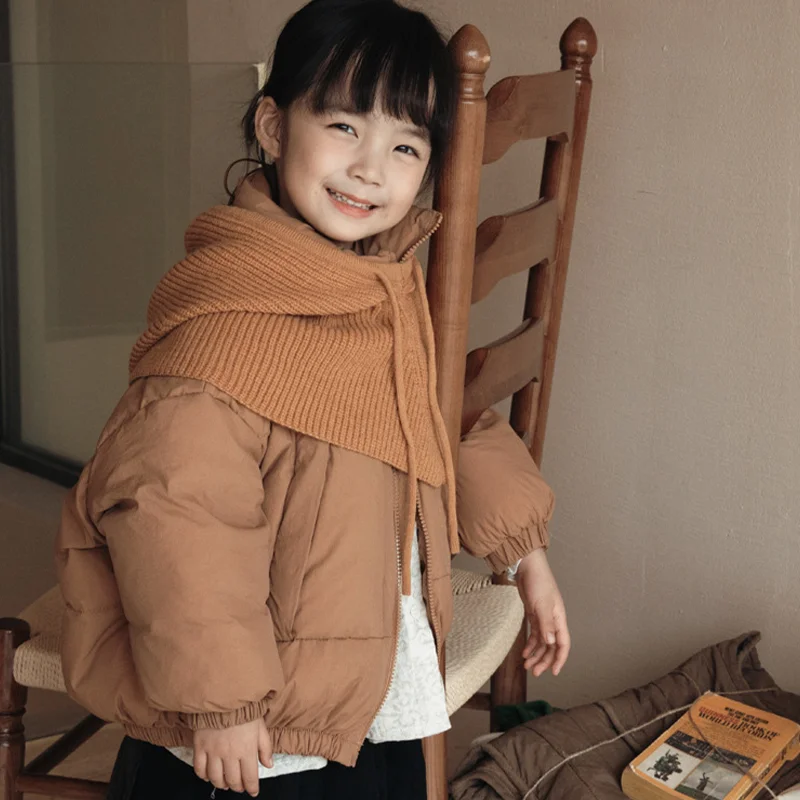 2-8 Years Kids Down Cotton Jacket Detachable Knit Hooded Coat Autumn Winter Thicken Warm Outerwear for Boys Girls Yk129
