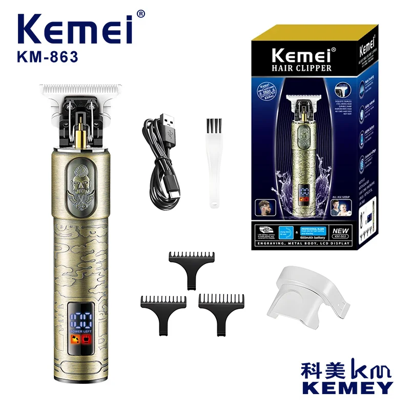 

kemei New Professional Rechargeable Cordless Cutting km-863 T Blade 0mm Waterproof Electric Hair Trimmer for Men