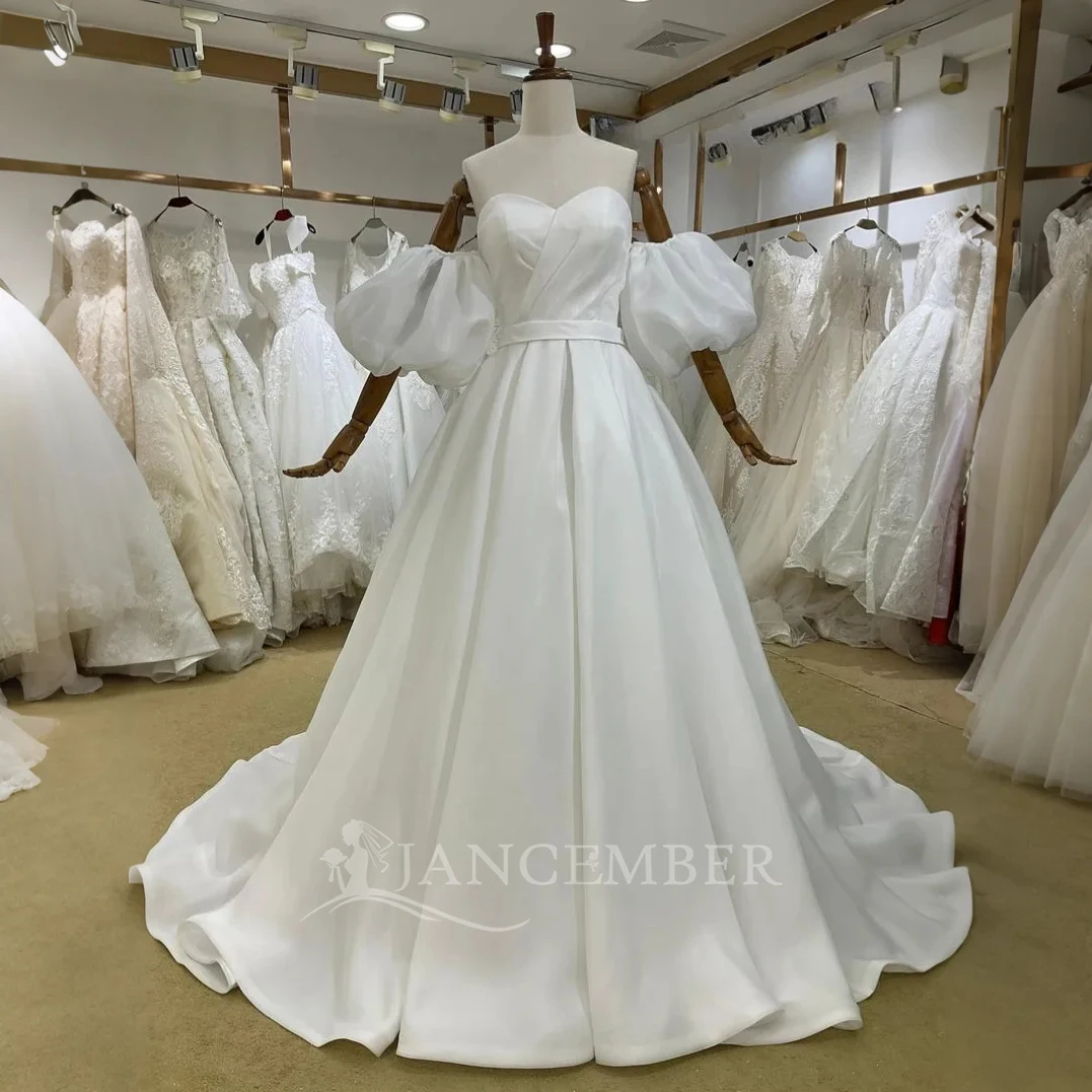 

Cheap Wedding Dress Shiny Removable Sleeves Wedding Dress Classic Scoop Neck Bridal Party Gown Vestido De Noiva Customized