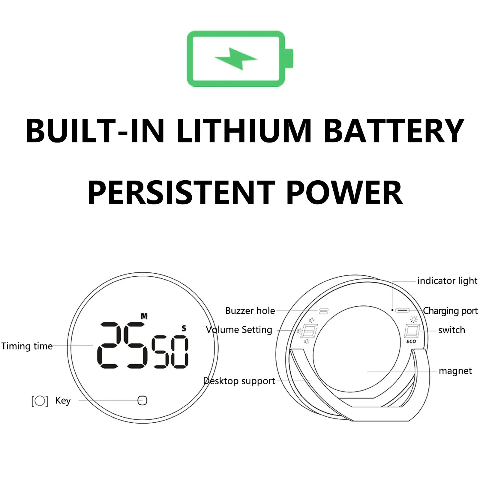 Imagem -06 - Led Digital Rotary Timer Usb Recarregável Magnetic Cooking Remind Despertador Volume de Níveis Back Bracket Design Gadgets de Cozinha