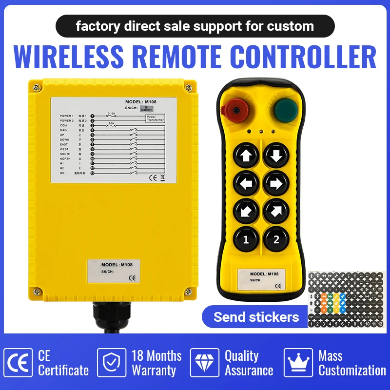 

8 key single speed industrial radio remote control crane switch pressure reset radio remote control crane switch control crane