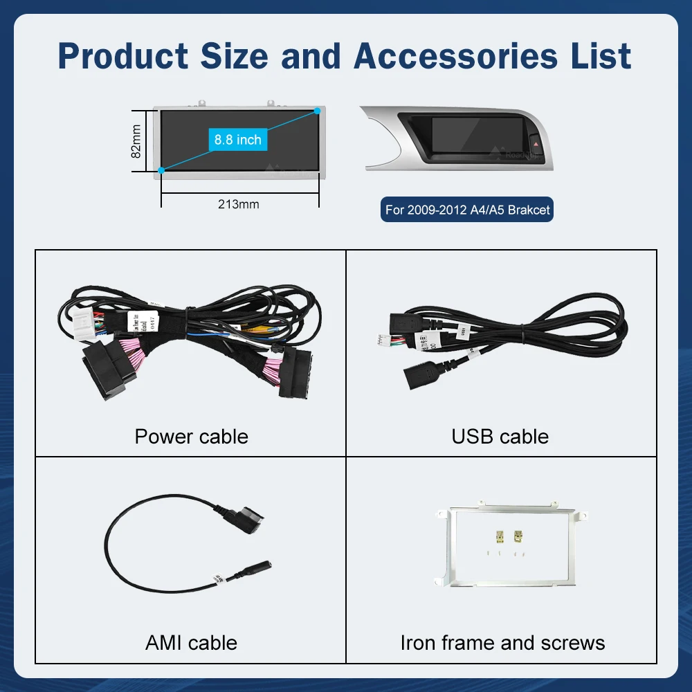 8.8 Inch Multimedia Display For Audi A4 2009-2012 Airplay Miracast Function Touch Screen Wireless Carplay Android Auto