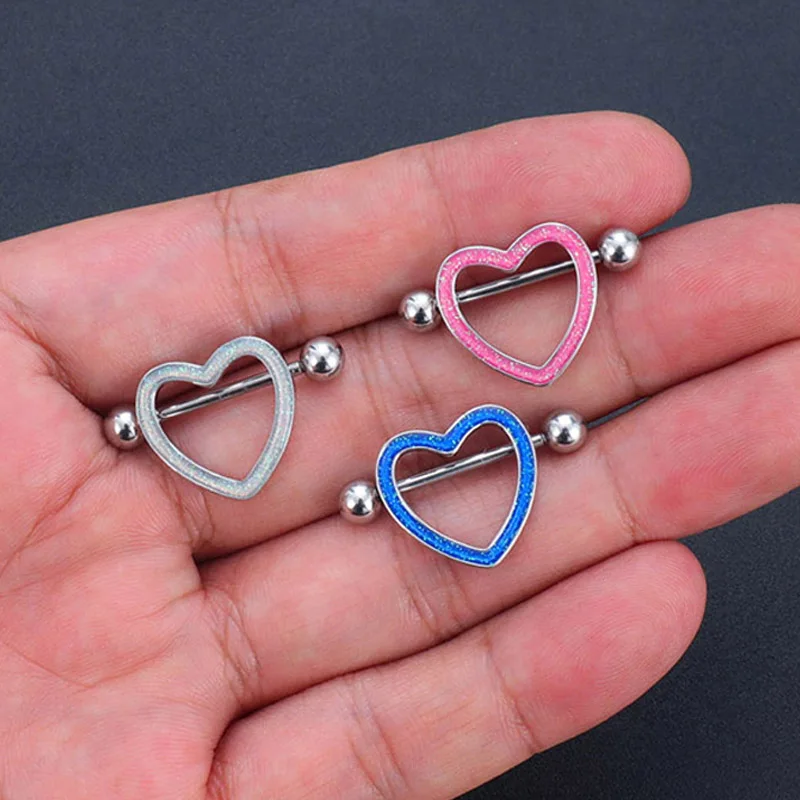 2pcs Heart Nipple Piercings Shield Barbell for Women Girls Sexy Bear Dangled Nipple Rings Steel Body Jewelry 316LSteel 2022