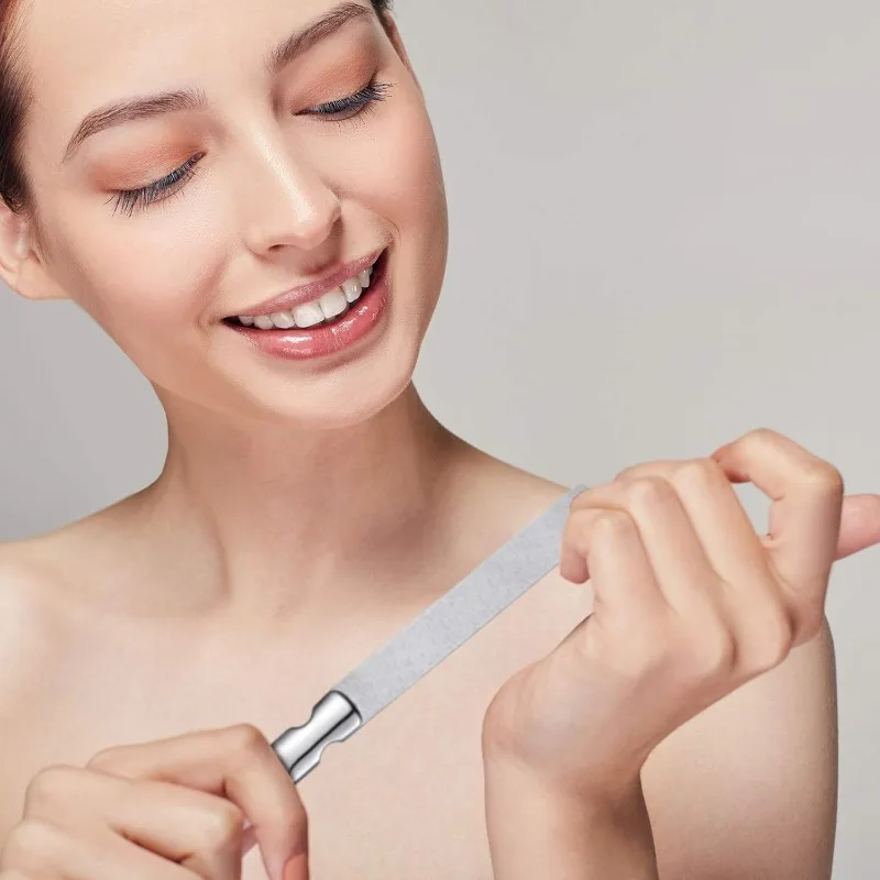 مبرد أظافر من الفولاذ المقاوم للصدأ على الوجهين مع مقبض من الخيزران أداة تلميع الأظافر أداة تلميع أظافر راقية مانيكير