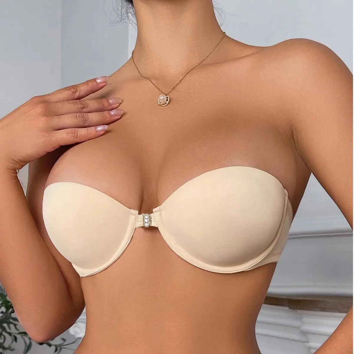 Beauwear Strapless Invisble Bras for Woman Solid Color Transparent Party Bra Push Up Underwear 70B 75B 75C 80B 80C 85B-3056