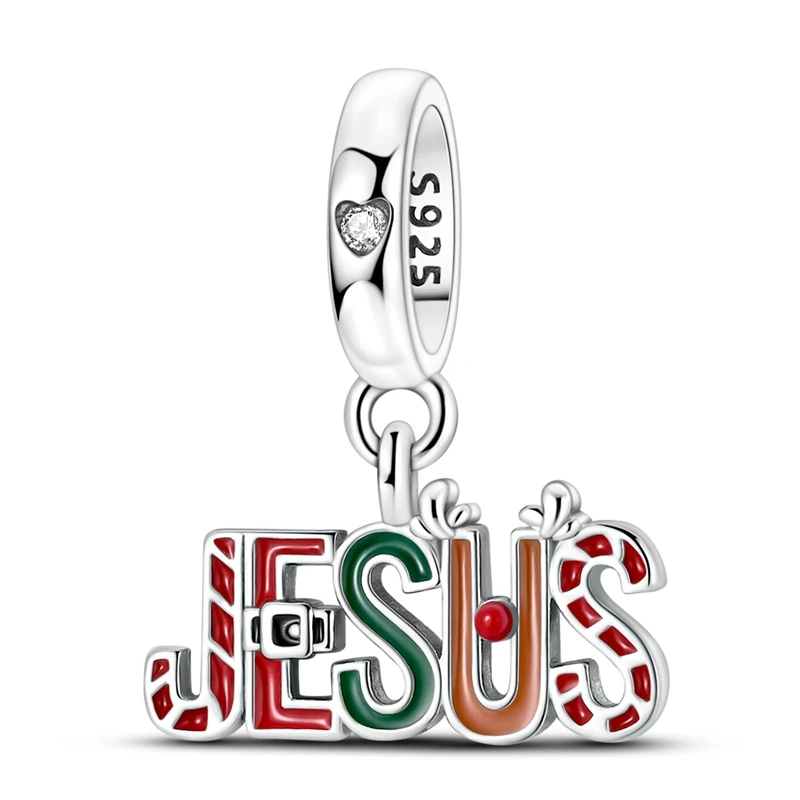 Christmas Party 925 Sterling Silver Christmas Faith Jesus  Pendant Faith Charm  Fit DIY Original Bracelets Women Jewelry Gift