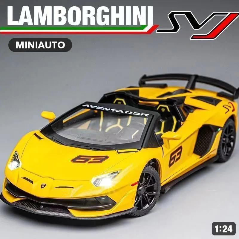 

1/24 Lamborghini SVJ63 Model Metal Racing Car, Diecast Metal Toy Car, Car Withdrawal Model Voice and Light Simulation Children's