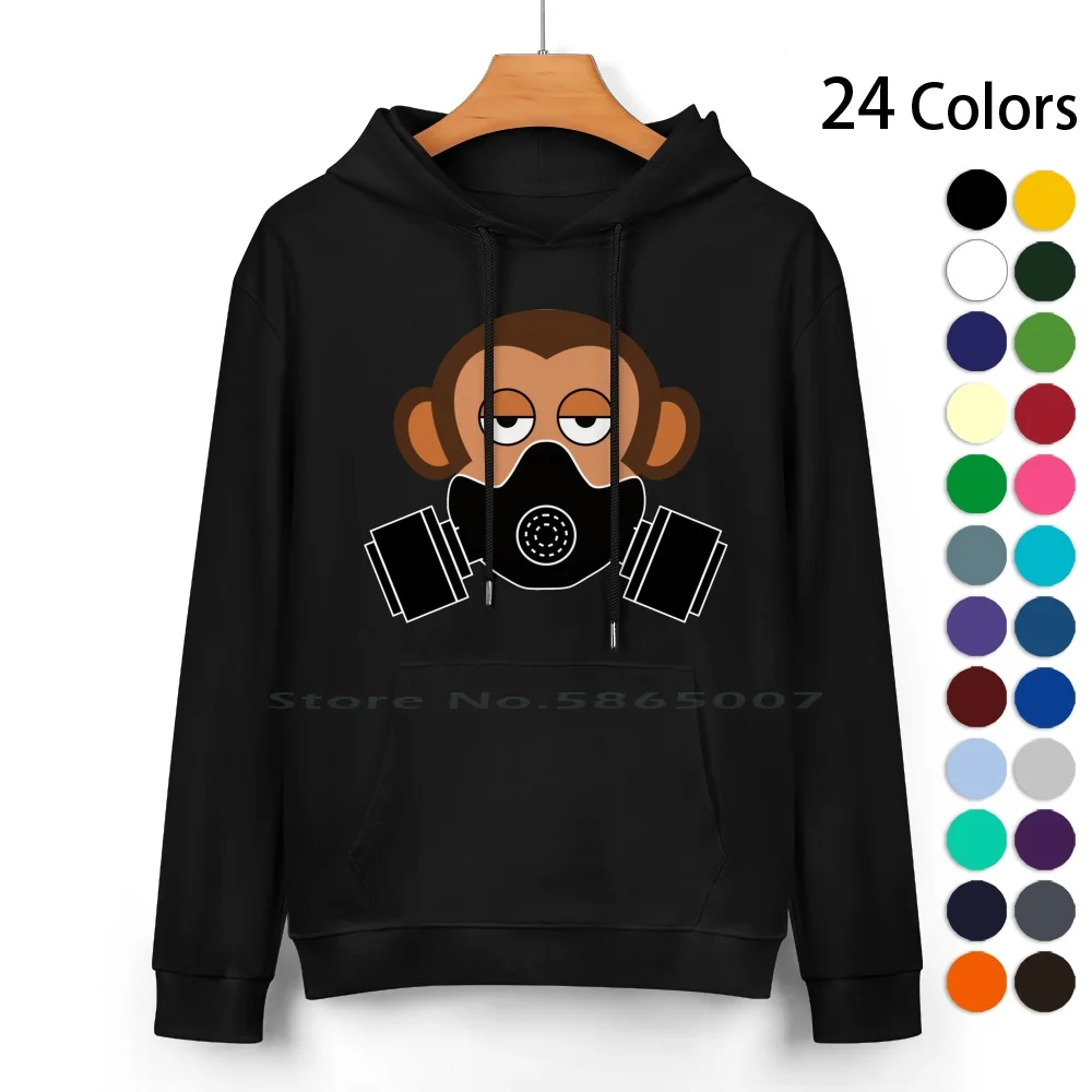 Wise Monkey With Gas Mask-Speak No Evil Pure Cotton Hoodie Sweater 24 Colors Monkey Ape Chimpanzee Funny Gasmask Humor Cool