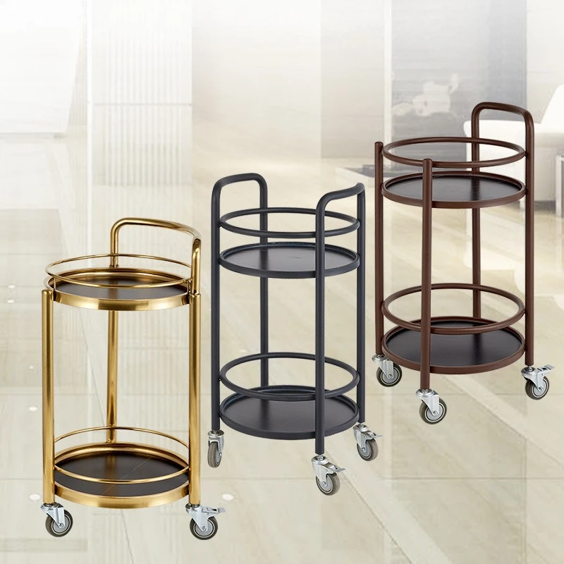 

Hotel wine cart, stainless steel trolley, round glass solid wood food delivery cart, tea cart, restaurant restaurant service car