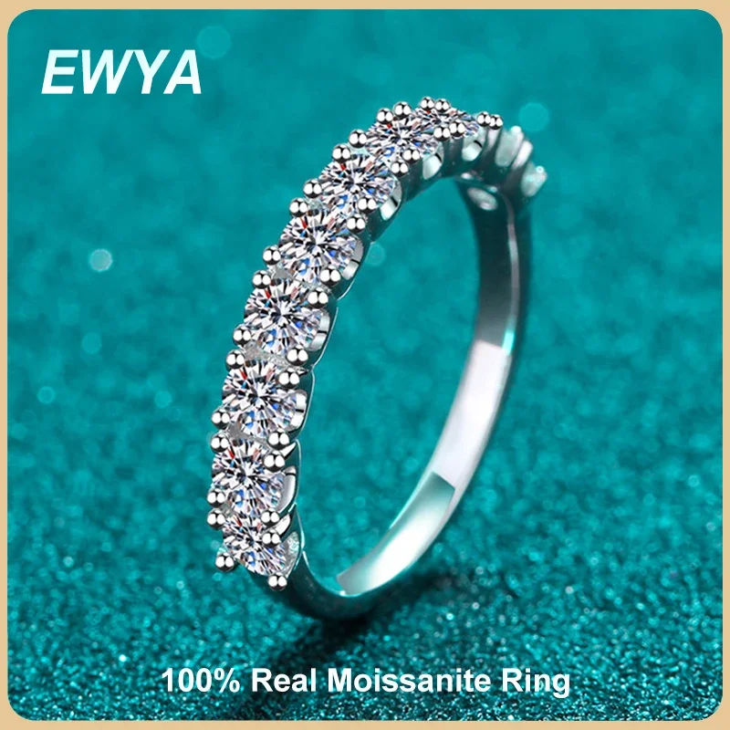 EWYA Luxury Designer Real 1ct Moissanite Diamond Ring for Women 100% S925 Sterling Silver Rings Wedding Band Fine Jewelry Gift