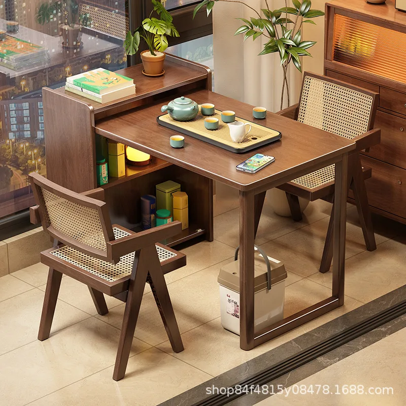 Solid wood coffee table movable side tea room living room foldable coffee use