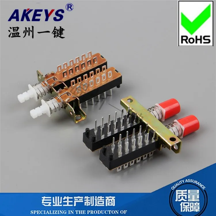 2pcs PBS-42H18-15S2A Button/Piano Key Switch 2 Double 12 Pin with Lock Interlocking with Frame Hole Press