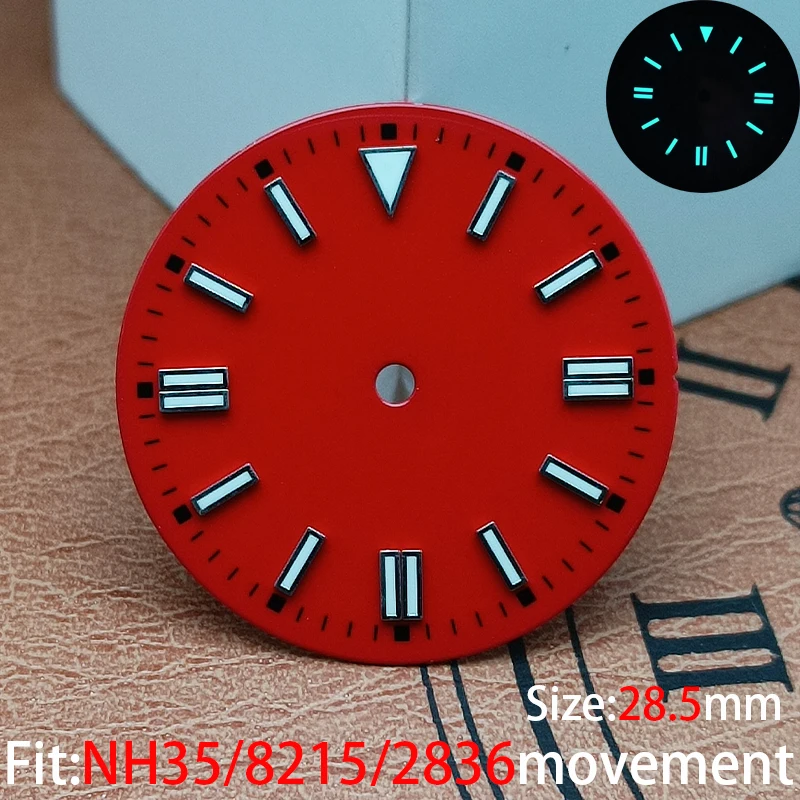 28.5mm sterile luminous yellow black blue green watch dial is suitable for NH35/8215/2836 movement watch accessories