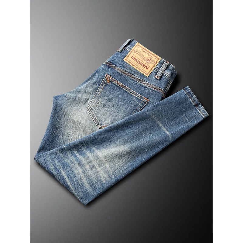 

2025 autumn/winter jeans men's casual versatile elastic slim fit fit high-end fashion trend small straight leg pants