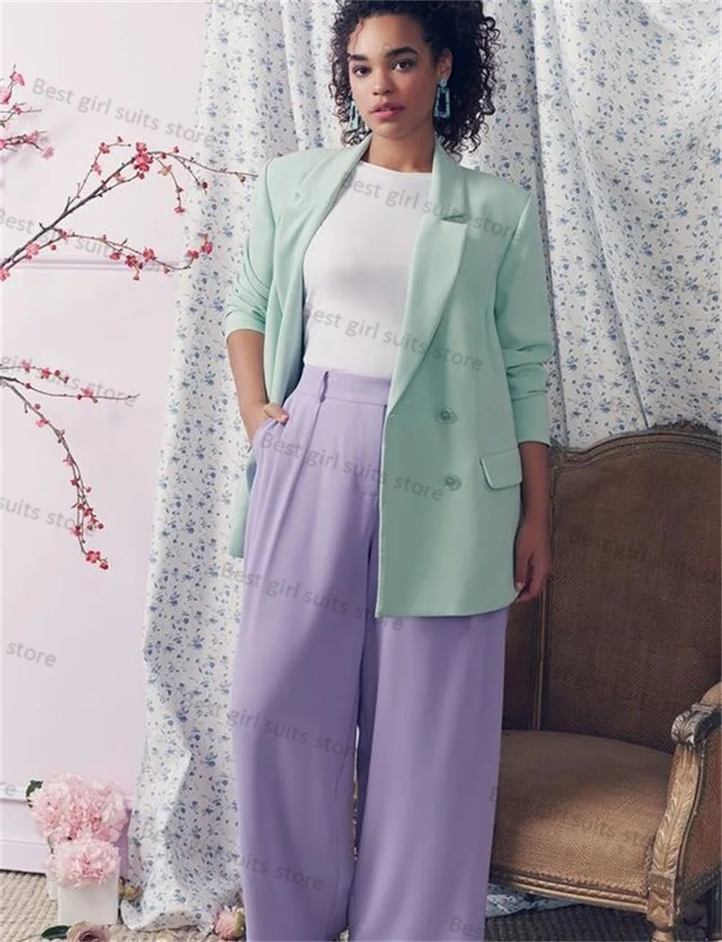 

Green Purple Women Suits Set 2 Piece Blazer+Pants Formal Office Lady Loose Fashion Prom Jacket Custom Made Autumn Wedding Coat