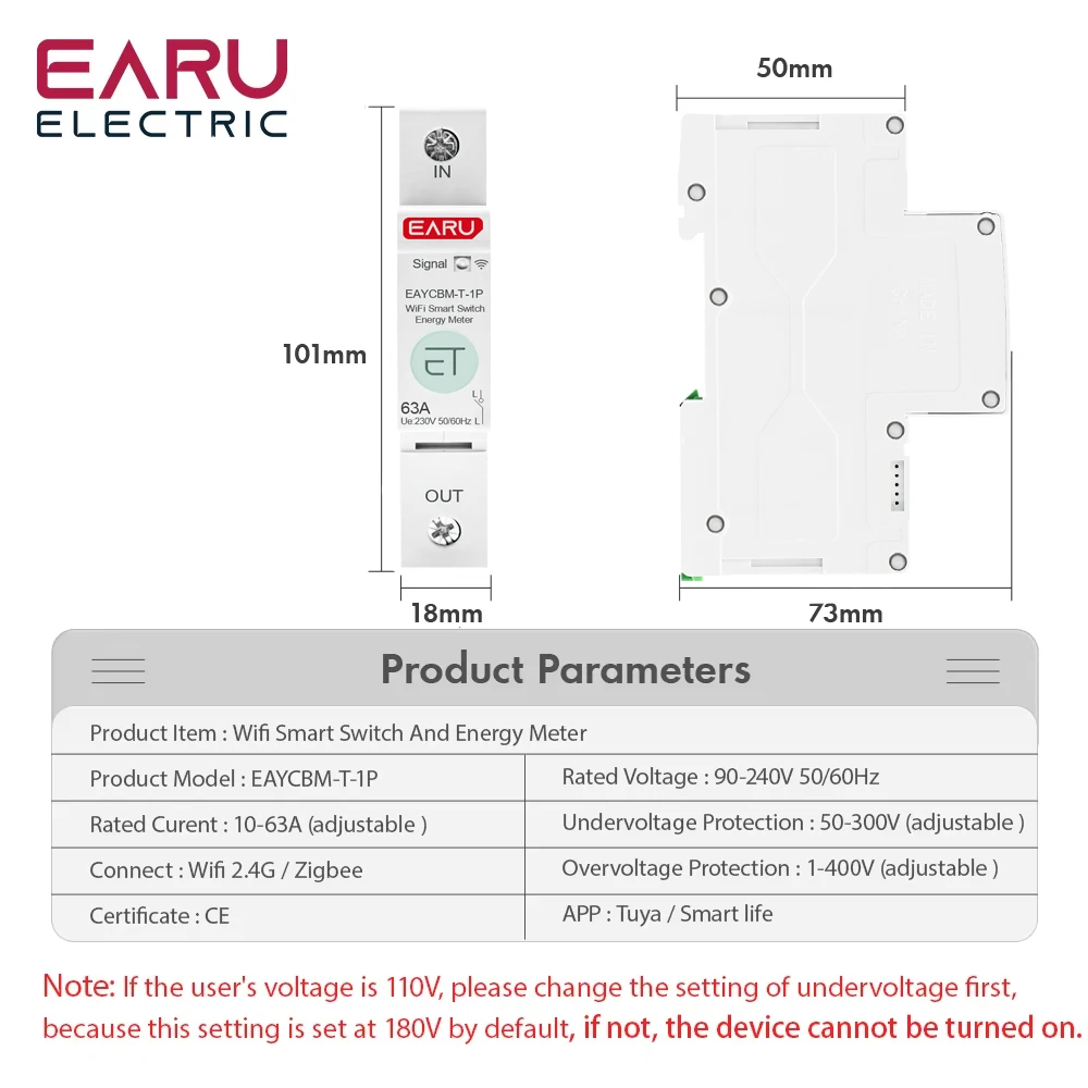 1P TUYA APP Zigbee WIFI Smart Energy Power Consumption kWh Meter Circuit Breaker Time Relay Switch Leakage Voltage Protection