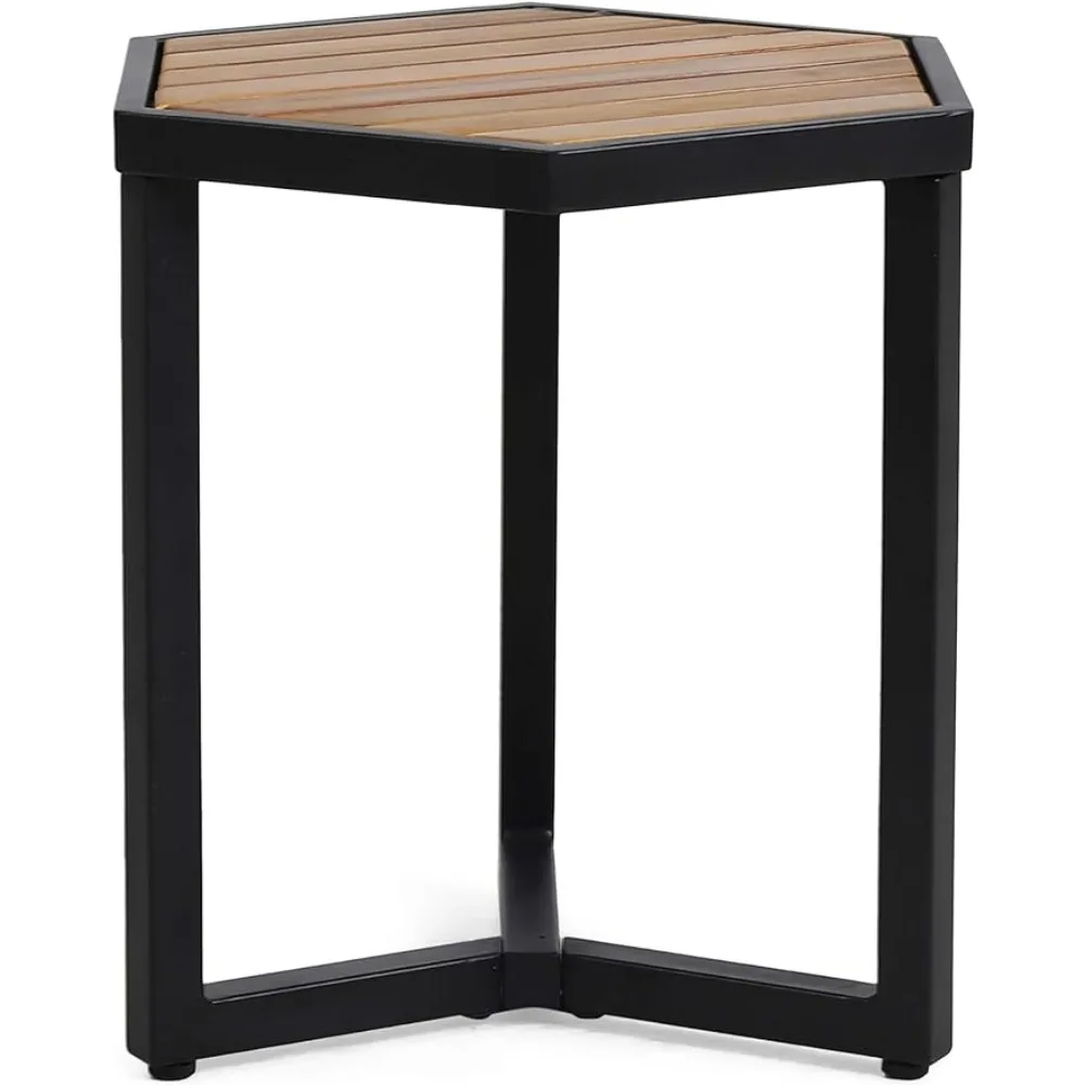 Christopher Knight Home END Table, Black Metal + Teak，Modern Industry, Perfect Design, Sturdy and Durable，save Space