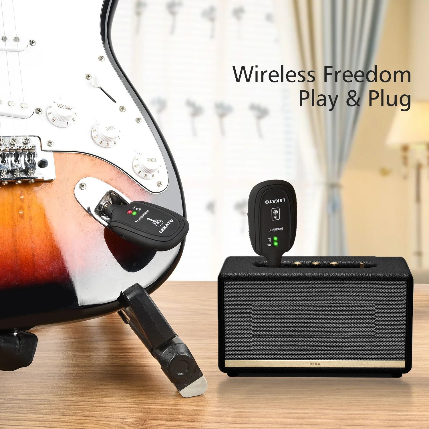 A8 UHF Guitar Wireless System Transmitter Receiver Built-in Rechargeable Wireless Guitar Transmitter Electric Guitar Accessories