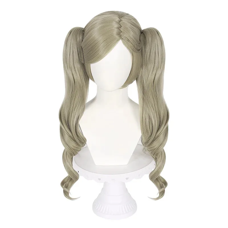 

Anime character goddess high volume apricot simulation scalp tiger clip double ponytail cos synthetic wig