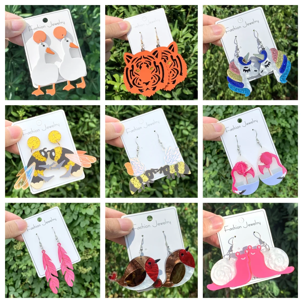 WELBACK Lovely Acrylic Animal Drop Earrings for Women Girls Glitter Cute Ducks Tigers Flamingos BeesEarrings Party Jewelry Gifts