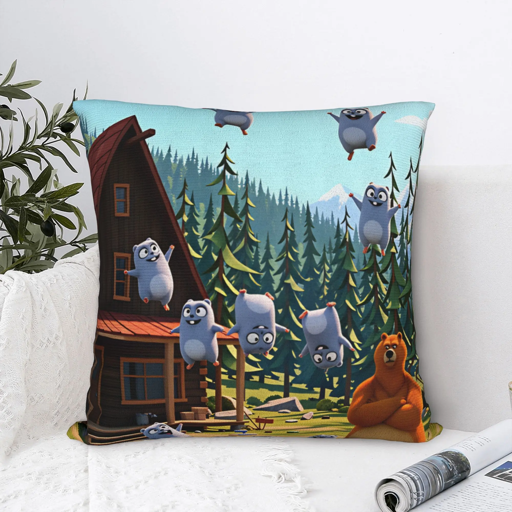 Grizzly and Lemmings Pillow Case  Cushion Cover Square Graphic Pillow Cover Kawaii Pillowcases For Sofa Car Home Decor