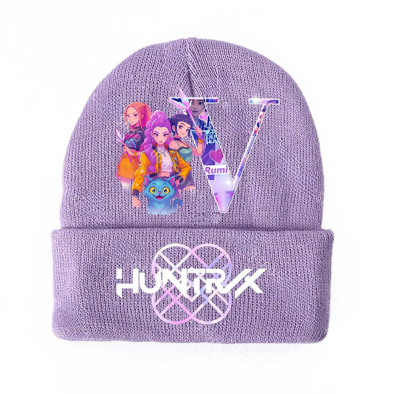 Hot K Pop Demon Hunters Girls Knitted Hats Cartoon Letters Children Headgear Cotton Winter Cute Woolen Cap Anime Peripheral Gift - Image 4