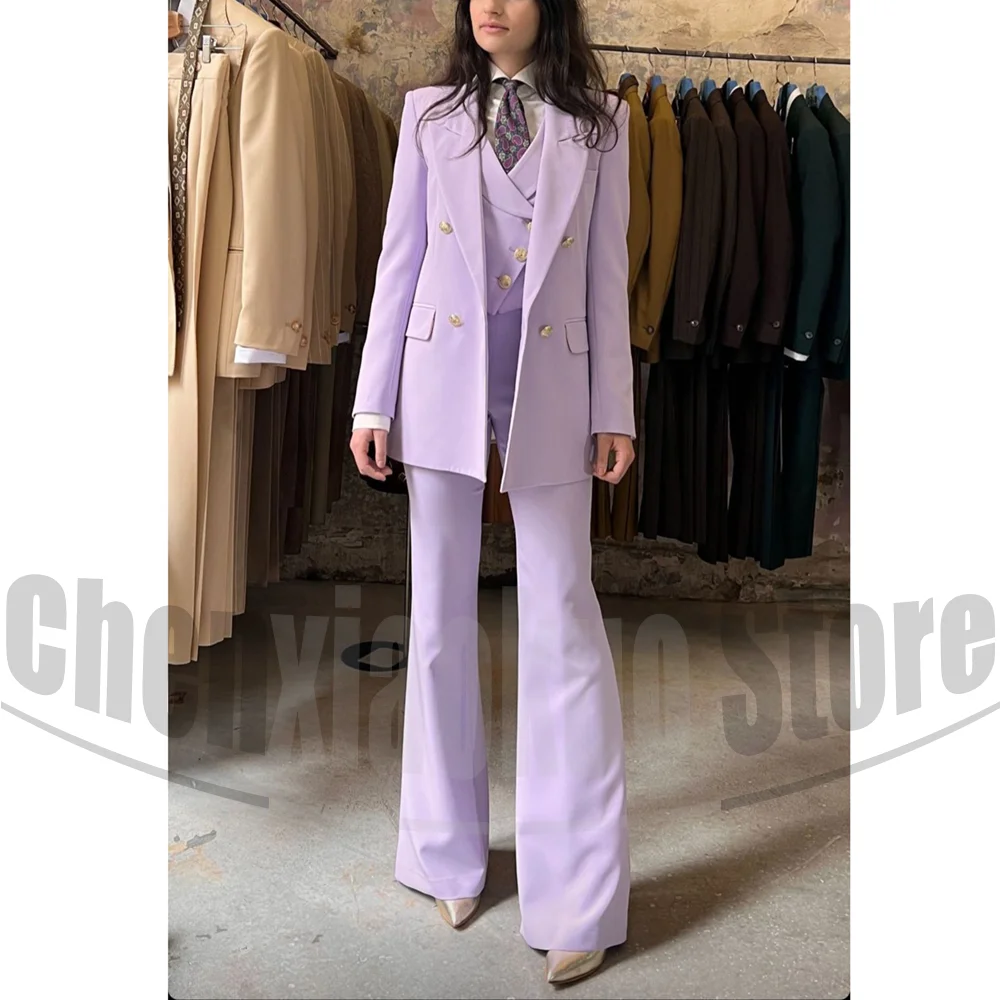 

Women's Three Piece Suit Set Fashion Double Breasted Blazer Vest and Pants Elegant Wear for Business Office Party Wedding Outfit