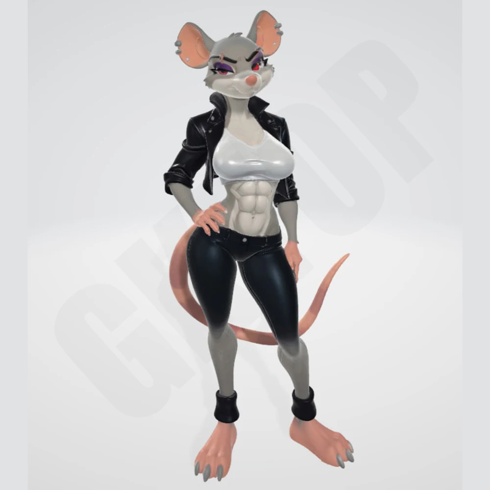 

1/24 Muscular Mouse Girl Furry Figure 3D Printed Gray Resin Beauty Statue Miniature Model Kit Collection DIY Unpainted Whole Toy